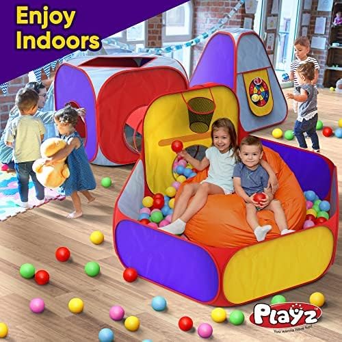 5pc Kids Playhouse Jungle Gym with Pop Up Tents, Tunnels, and Basketball Pit with Zipper Storage Case X354117