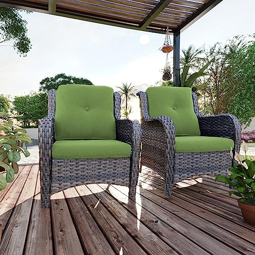 Blue PE Wicker Patio Dining Chairs Set of 2 with Seat Cushions I38984