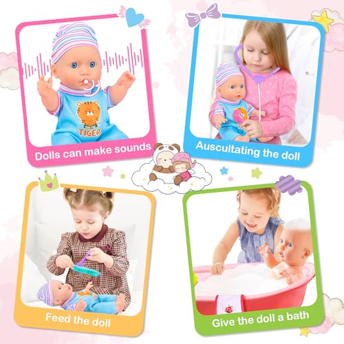 25Pcs Doll Care Toy Playset with Cradle Crib, High Chair, Milk Bottle, Pacifier, Diaper O15964