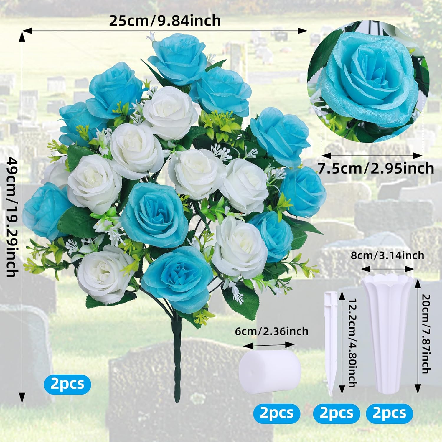 Light Blue Artificial Silk Flower Arrangement with Vase T8327