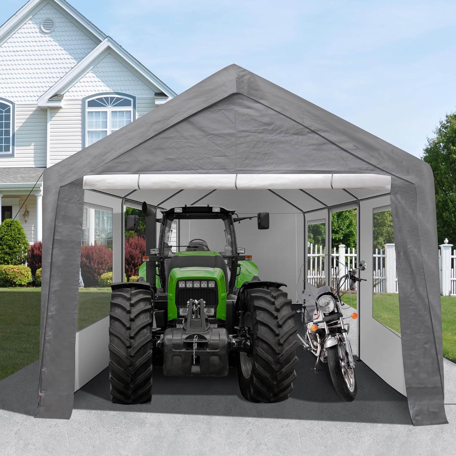 10'x20' Portable Carport Garage with Roll-up Doors and Windows M6214