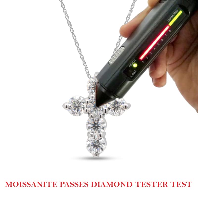 1/2 Carat Round Cut Lab Created Moissanite Diamond Cross Pendant Necklace In 14K Gold Over Sterling Silver With 18" Chain T146