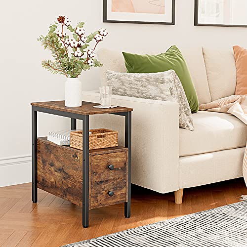 Greige and Black Narrow End Table with Drawer and Open Storage Shelf X5605