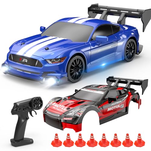 RC Drift Car 4WD 2.4GHz Remote Control Car with 2 Car Shells, LED Lights, Two Batteries, Drifting Tires E309
