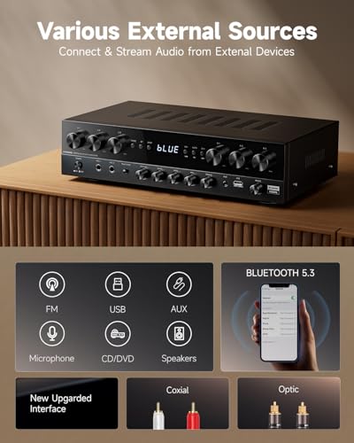 1000W Peak Power 6 Channel Audio Amplifier with Bluetooth 5.3 V2289