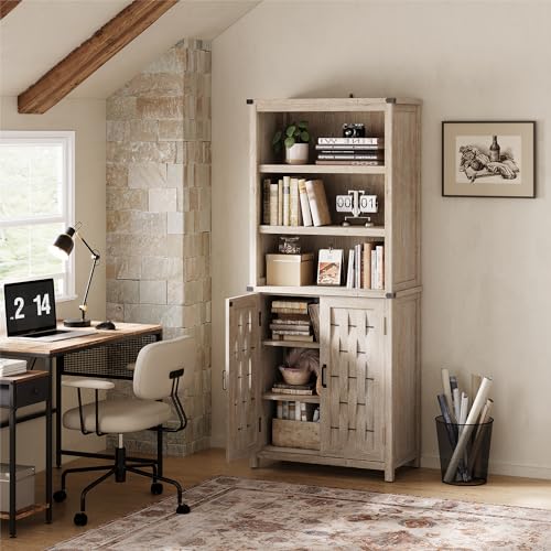 Light Brown 5-Shelf Storage Cabinet with Doors O641