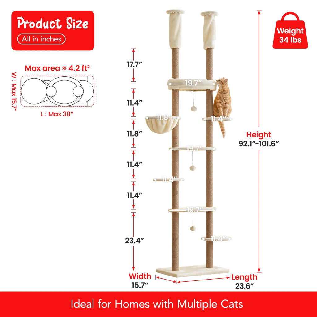 Beige Adjustable Height 7 Tiers Cat Tree with Hammock H683179