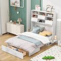 White Queen Size Murphy Bed with Bookcase and Drawer I61642
