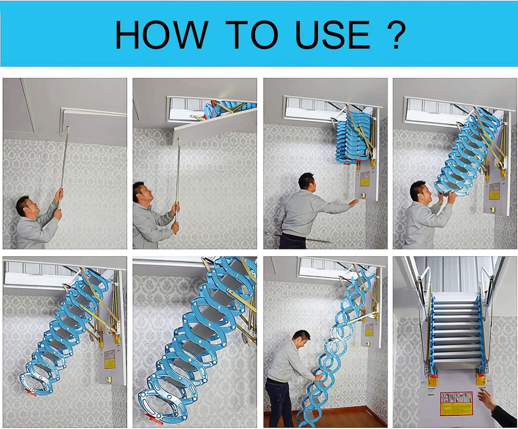 Blue Carbon Steel Folding Attic Ladder 9.8ft E80035