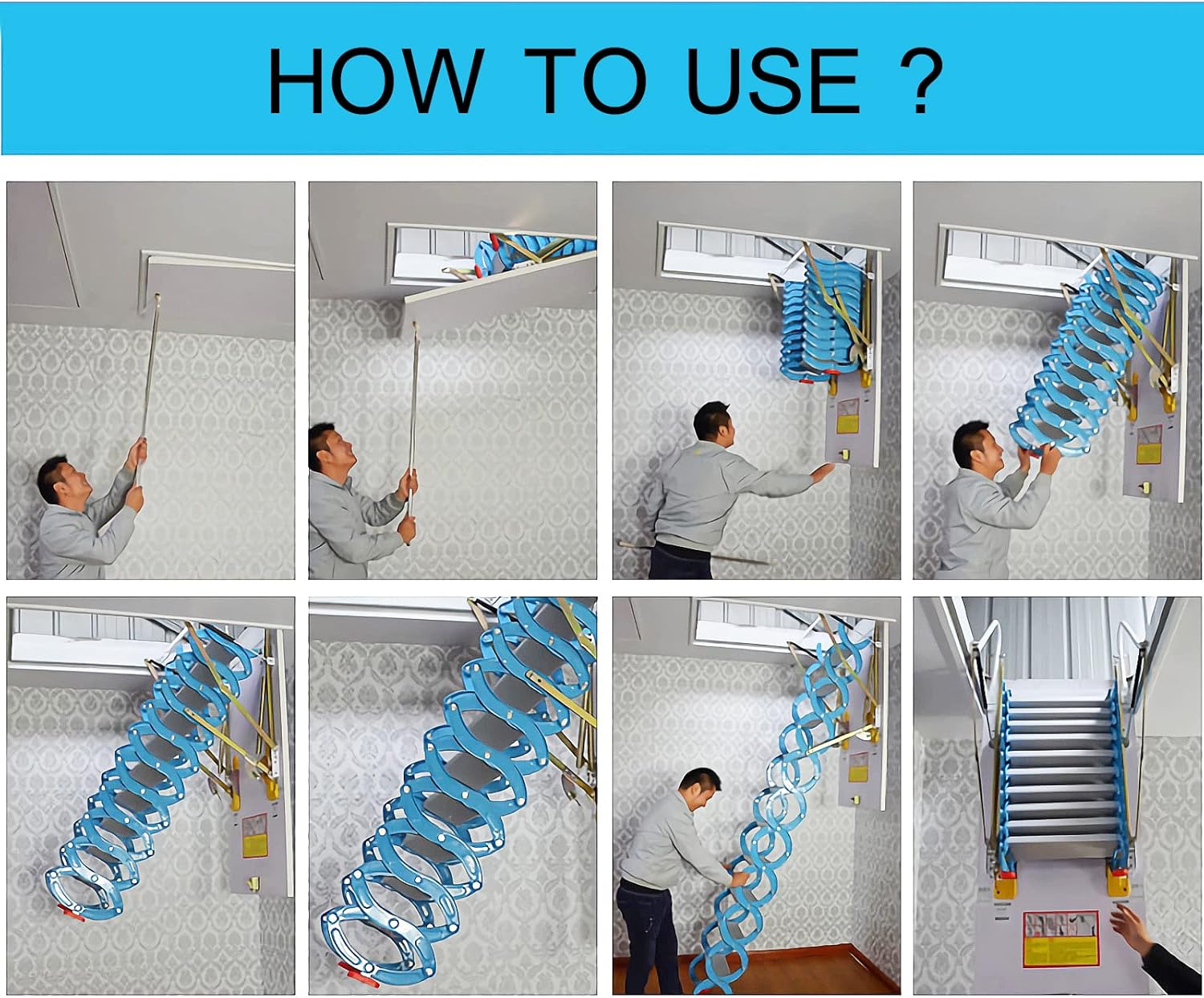 Blue Carbon Steel Folding Attic Ladder 9.8ft E80035