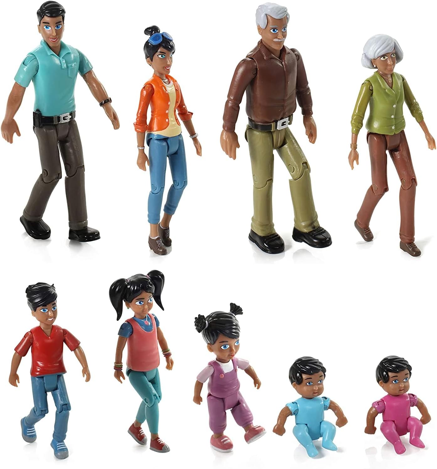 Hispanic Dollhouse People Set of 9 Action Figure Set B9506