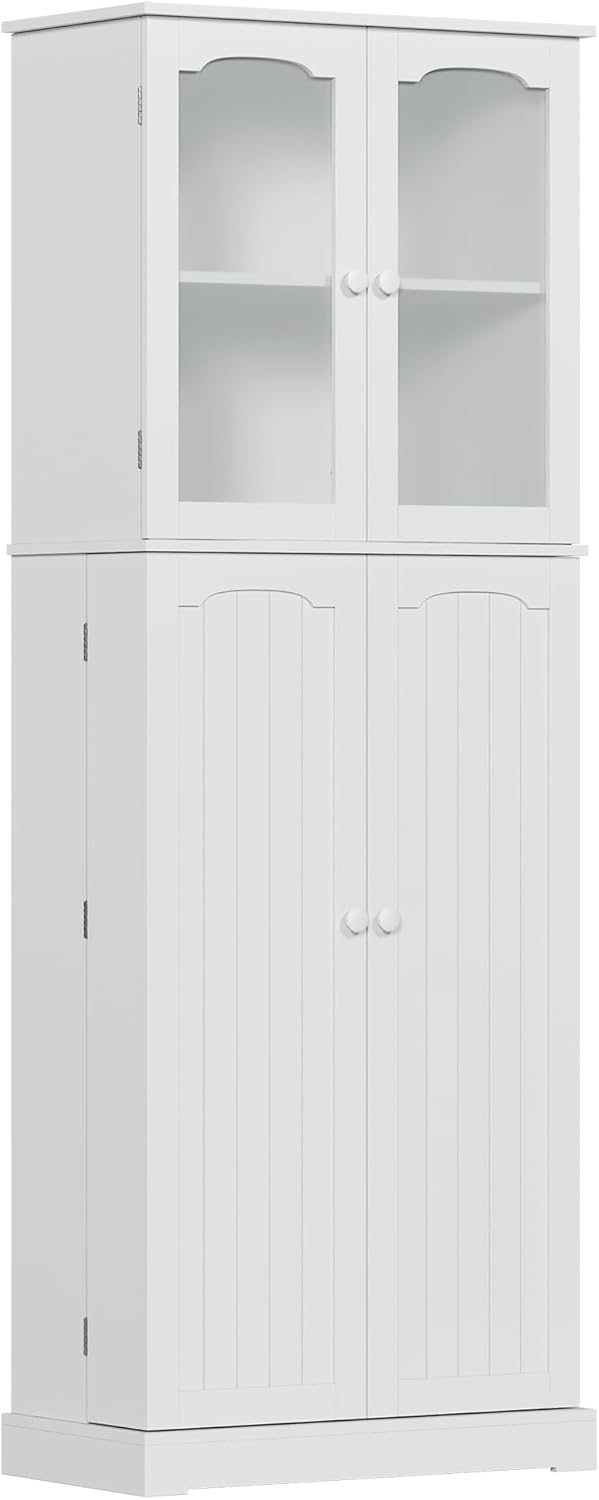 White Tall Kitchen Pantry Cabinet with Glass Doors G226