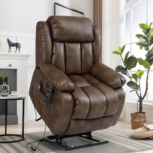 Large Power Lift Recliner with Heated and Massage, Breathable Leather (Dark Blue) G74525