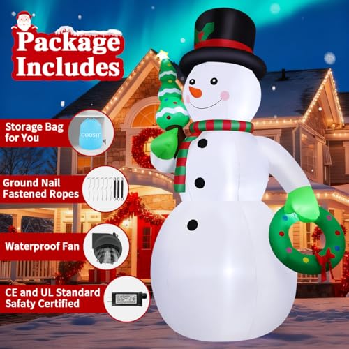 12 FT Christmas Inflatable Snowman with Christmas Tree & Wreath Built-in LEDs N347064