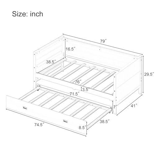 White Solid Wood Twin Size Daybed with Trundle K391048