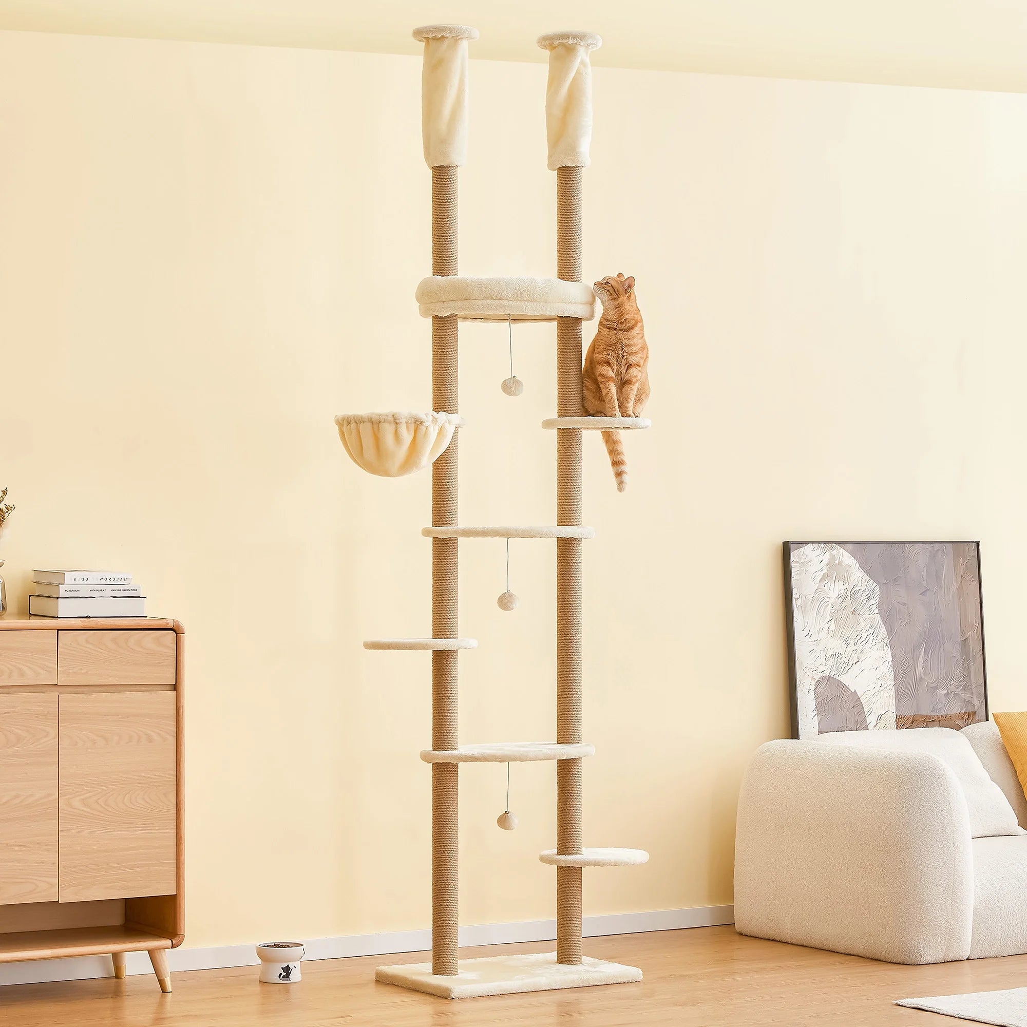 Beige Adjustable Height 7 Tiers Cat Tree with Hammock H683179
