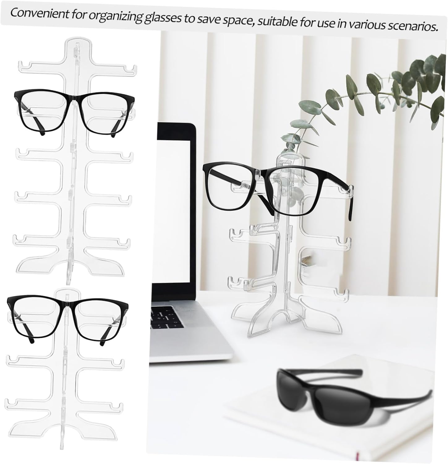2 Pcs Transparent Plastic Glasses Display Stand Sunglasses Rack Organiser Holder L20889