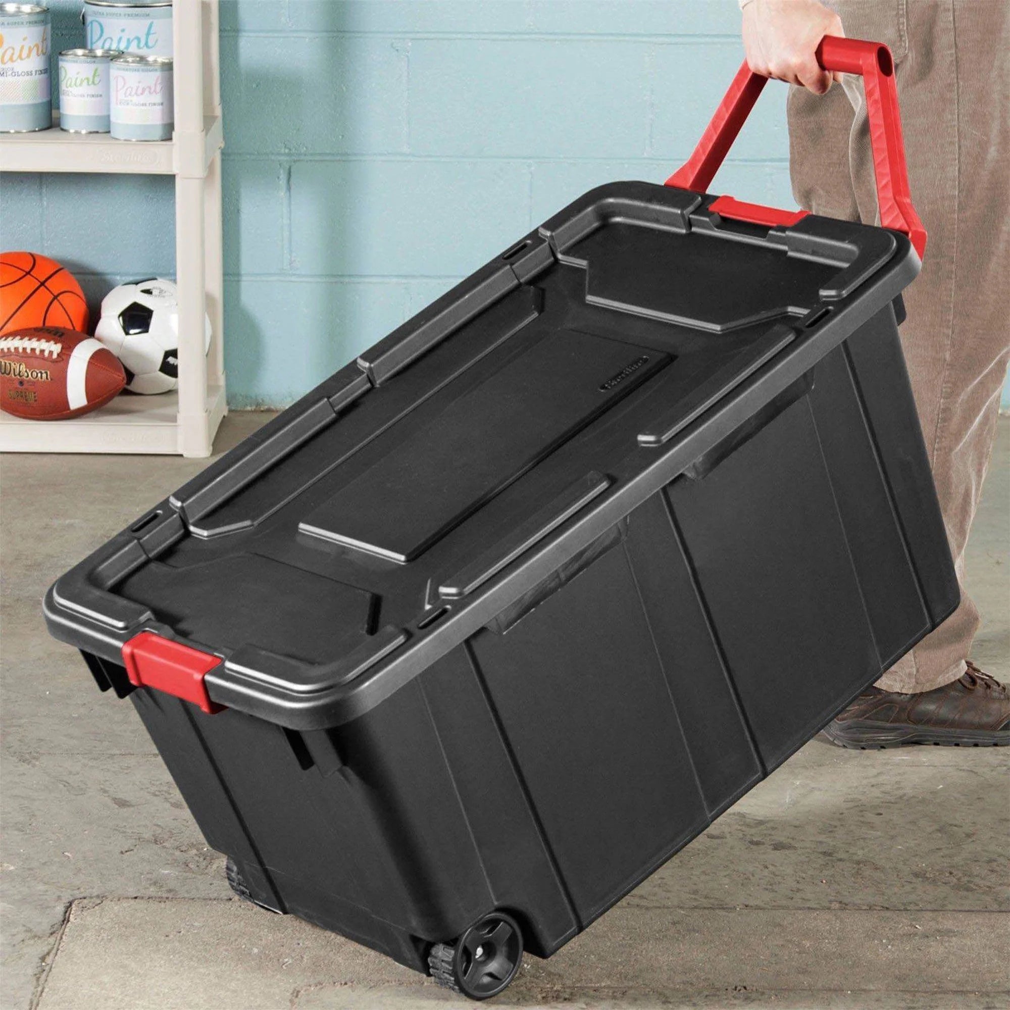 Black 8 Pack 40 Gallon Wheeled Storage Tote L231962