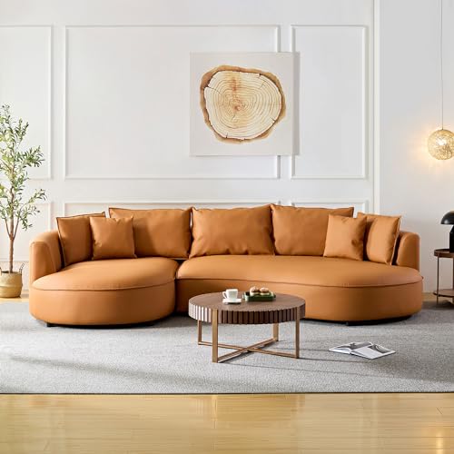 Grey Leather Curved Sectional Sofa with Pillows V5578
