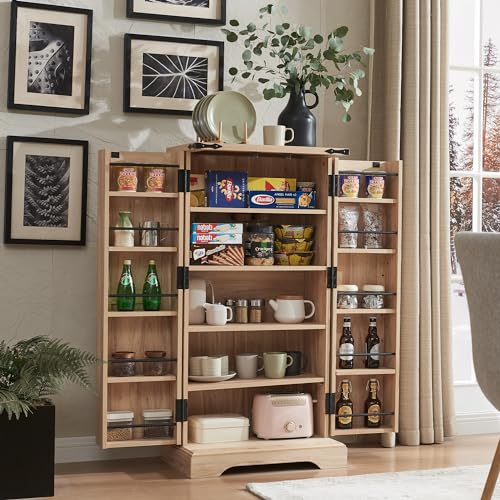 Off White Tall Kitchen Pantry with Barn Doors E43825