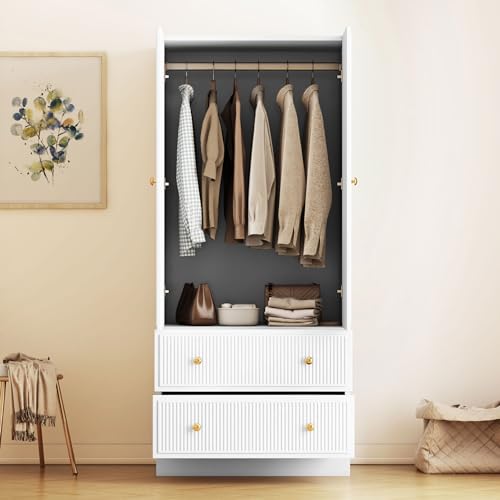 White Freestanding Armoire with 2 Drawers Z5572