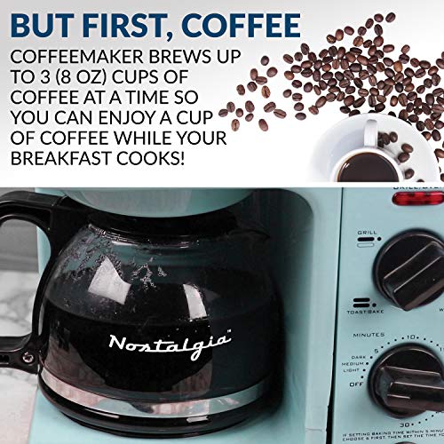 Retro 3-in-1 Breakfast Station, Coffeemaker, Toaster Oven, Griddle, Aqua Z956