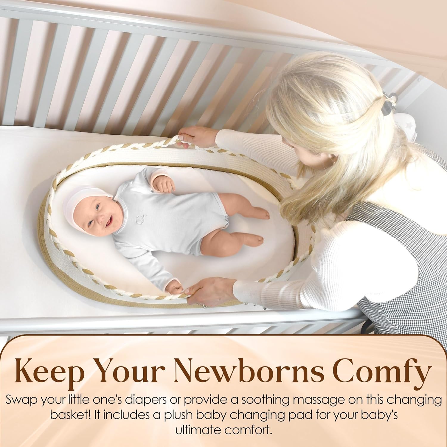 Baby Changing Basket with Thick Foam Mattress, Waterproof Cover, Storage Bag Y58456