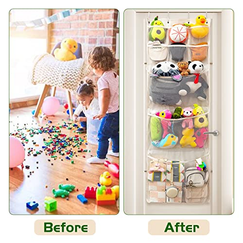 Over The Door Stuffed Animal Storage Organizer with 3 Large & 6 Small Mesh Pockets B936921