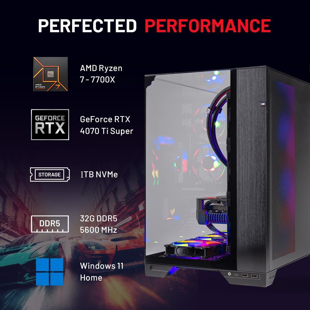 Ryzen 7 7700X RTX 4070 Ti Super 16GB 1TB Gen4 SSD 32GB DDR5 RAM 750W Gold PSU Gaming PC L950