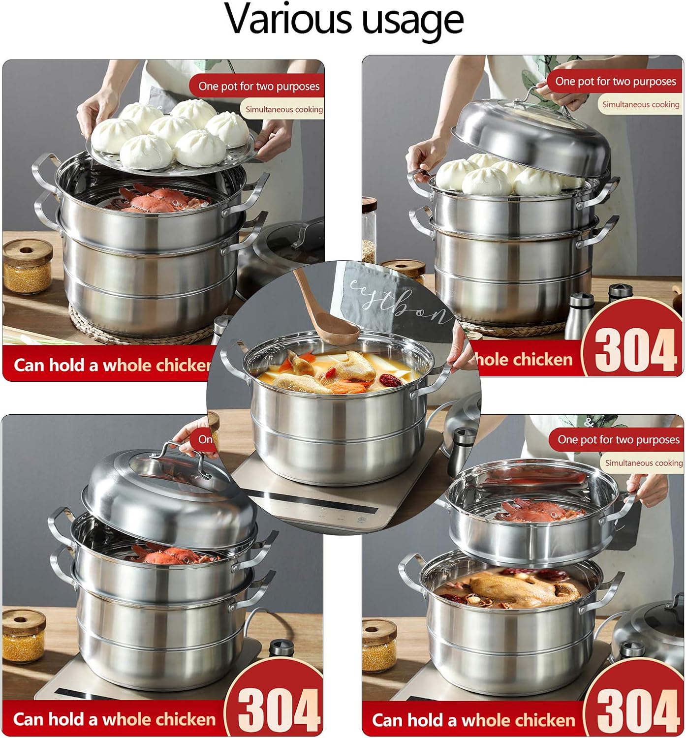Stainless Steel 5 Levels Steamer with Glass Lid 32cm A397