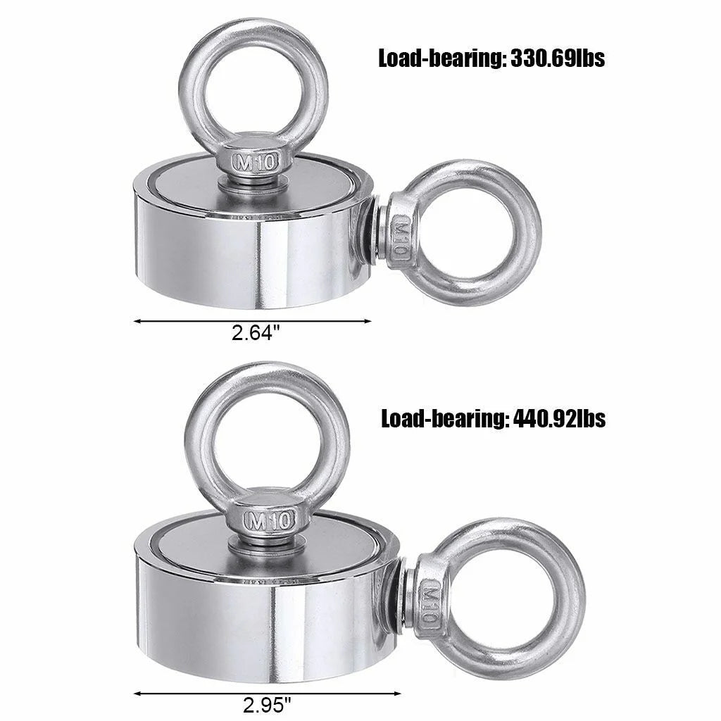 1300 Lbs Pull Force Neodymium Fishing Magnet Kit with Rope and Carabiner U6365