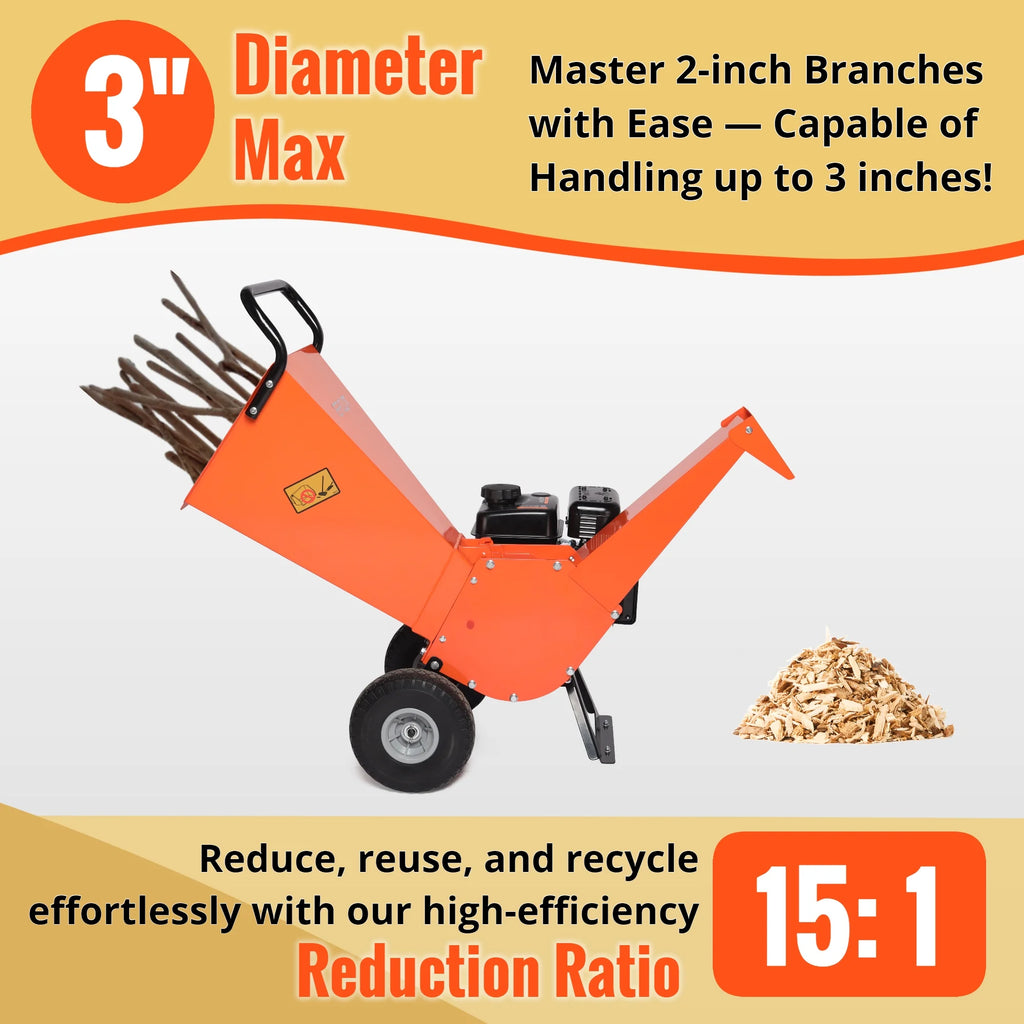 Wood Chipper Shredder Mulcher 7HP Gas Powered 3" Max Capacity E652706