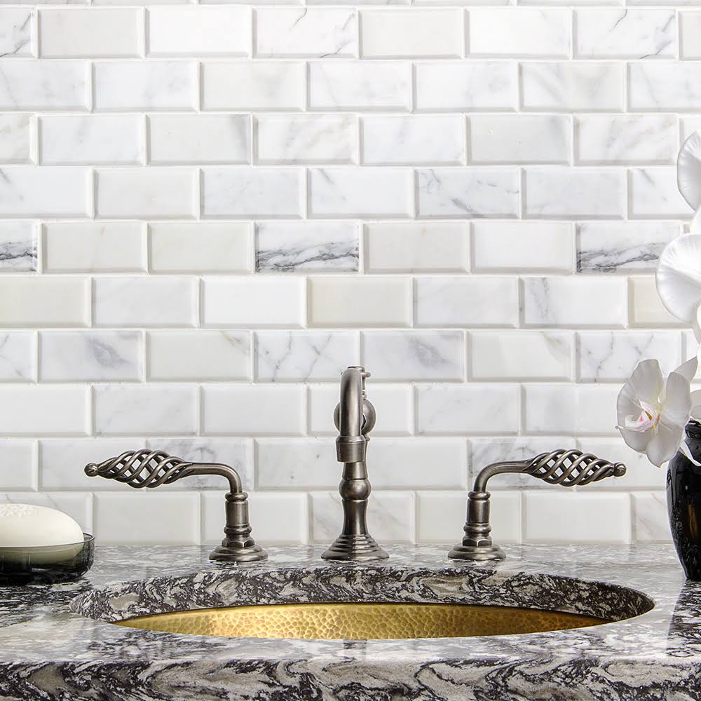 Beveled Marble Mosaic Tile White/Gray B56044