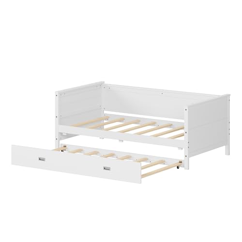 White Solid Wood Twin Size Daybed with Trundle K391048