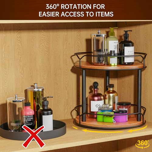 2 Tier 12.4" Wooden Rotating Lazy Susan Organizer I282875