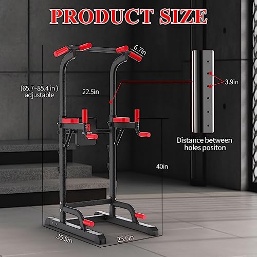 Adjustable Height Power Tower Dip Station with Pull Up Bar, Load 350LBS V9563
