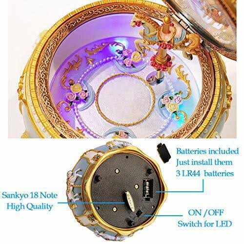 Classical Carousel Horse Music Box with LED Lights Resin Carved Mechanical Musical Box H4502