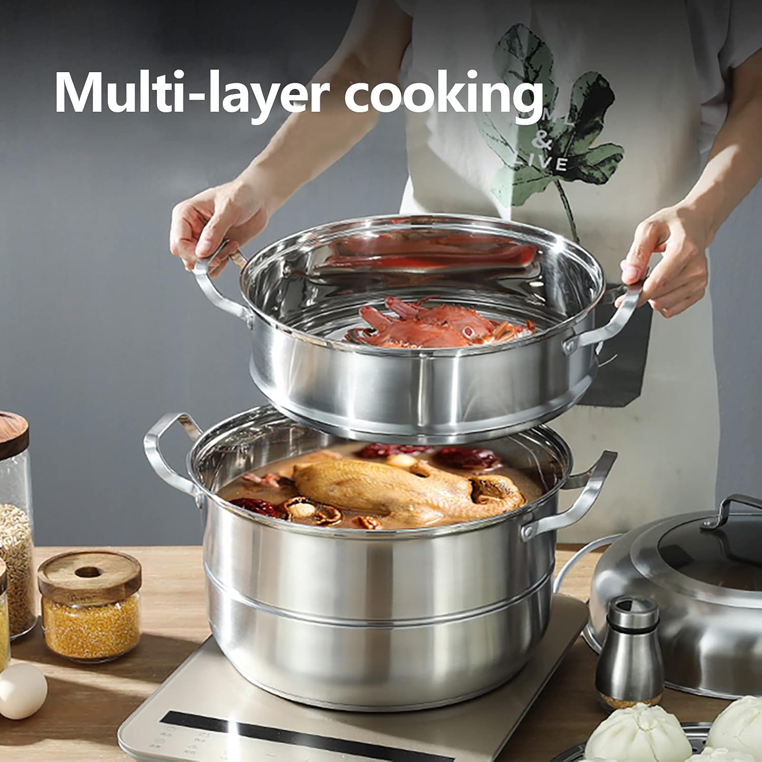 Stainless Steel 5 Levels Steamer with Glass Lid 32cm A397