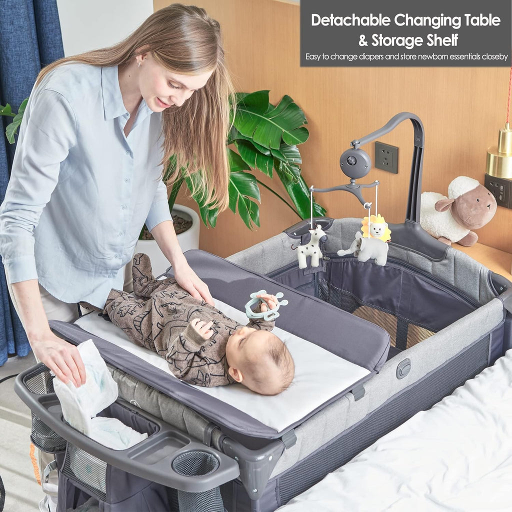 Grey Bassinet with Changing Table and Storage Shelf S8325
