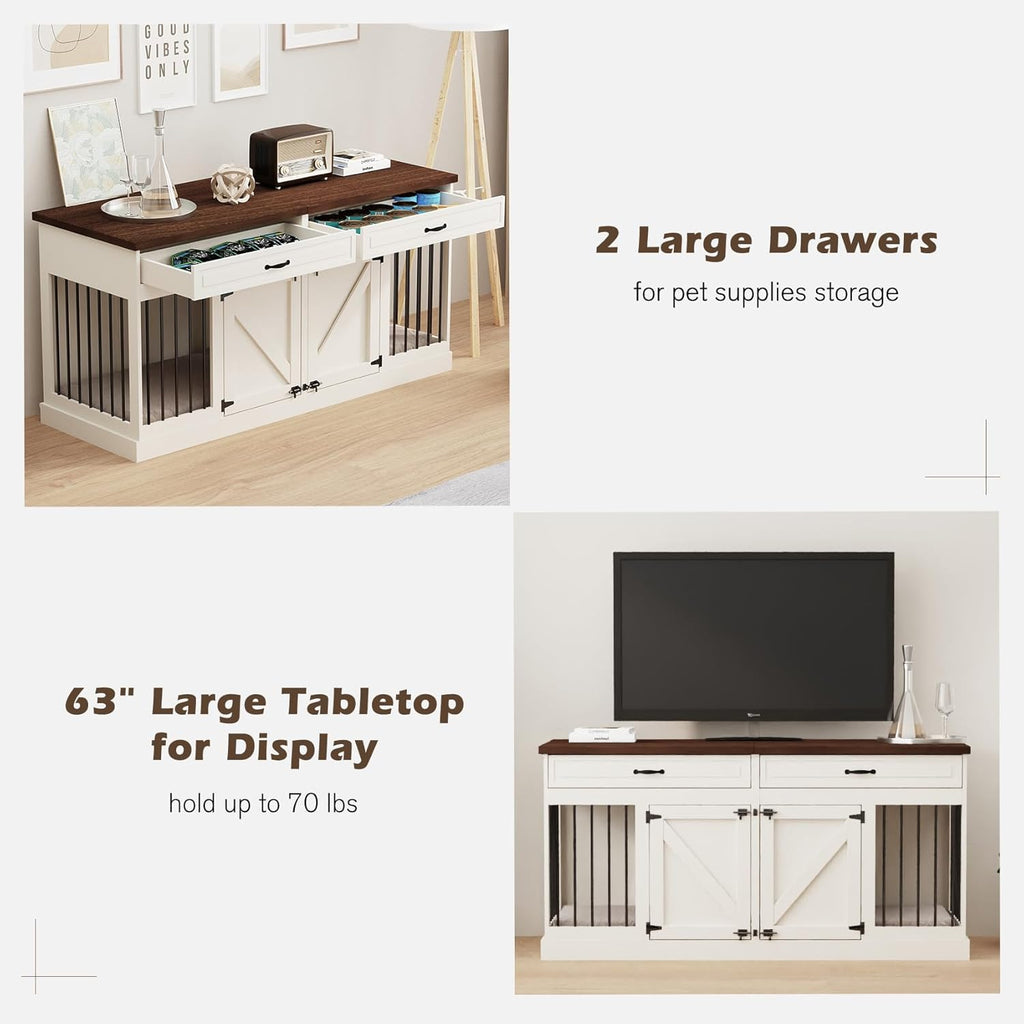 White 2 Drawer Wooden Dog Crate J467