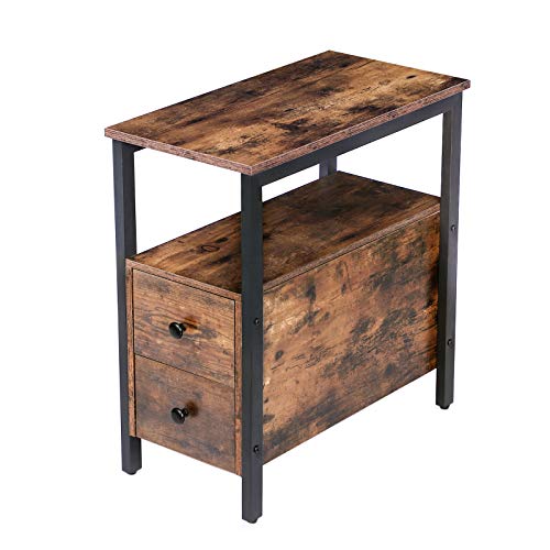 Greige and Black Narrow End Table with Drawer and Open Storage Shelf X5605