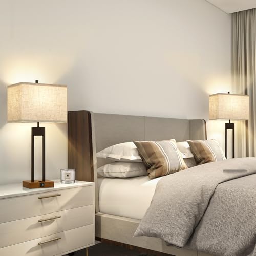 Set of 2 Nightstand Table Lamps with USB C+A, 3 Colors Changeable Z513