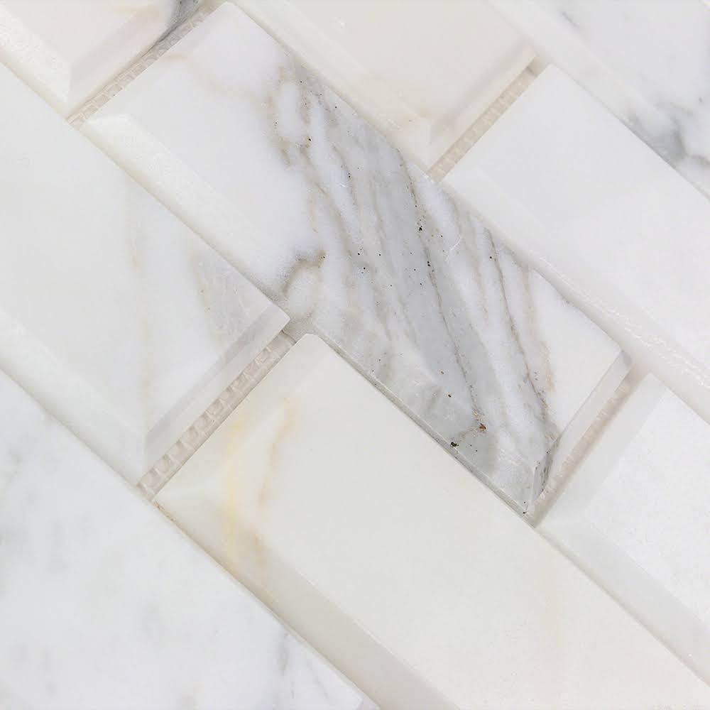 Beveled Marble Mosaic Tile White/Gray B56044