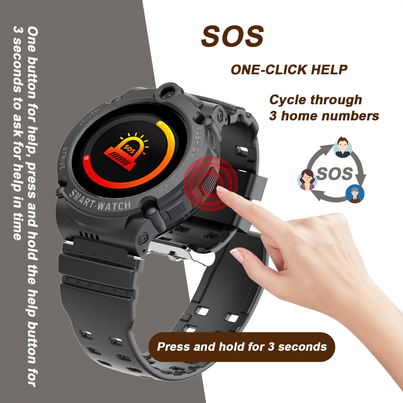 Black Smart Watch with 4G SIM GPS Video Call Pedometer C800513