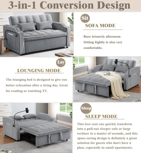 Black Velvet Convertible Sofa Bed with Pull Out Bed N96407