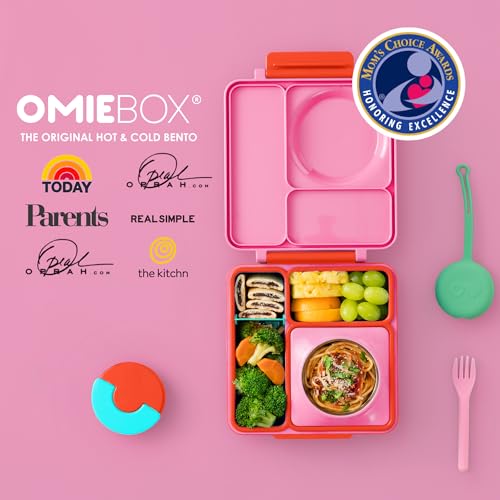 Insulated Bento Lunch Box with Leak Proof Vacuum Insulated Food Jar - 3 Compartments, Two Temperature Zones (Blue Sky) Z7355