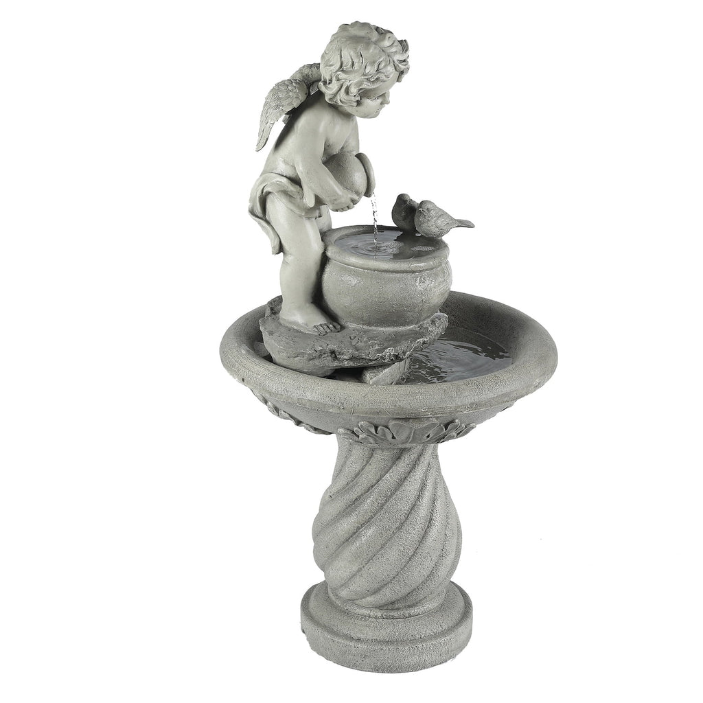 Gray Resin Cherub Birdbath Fountain F6423
