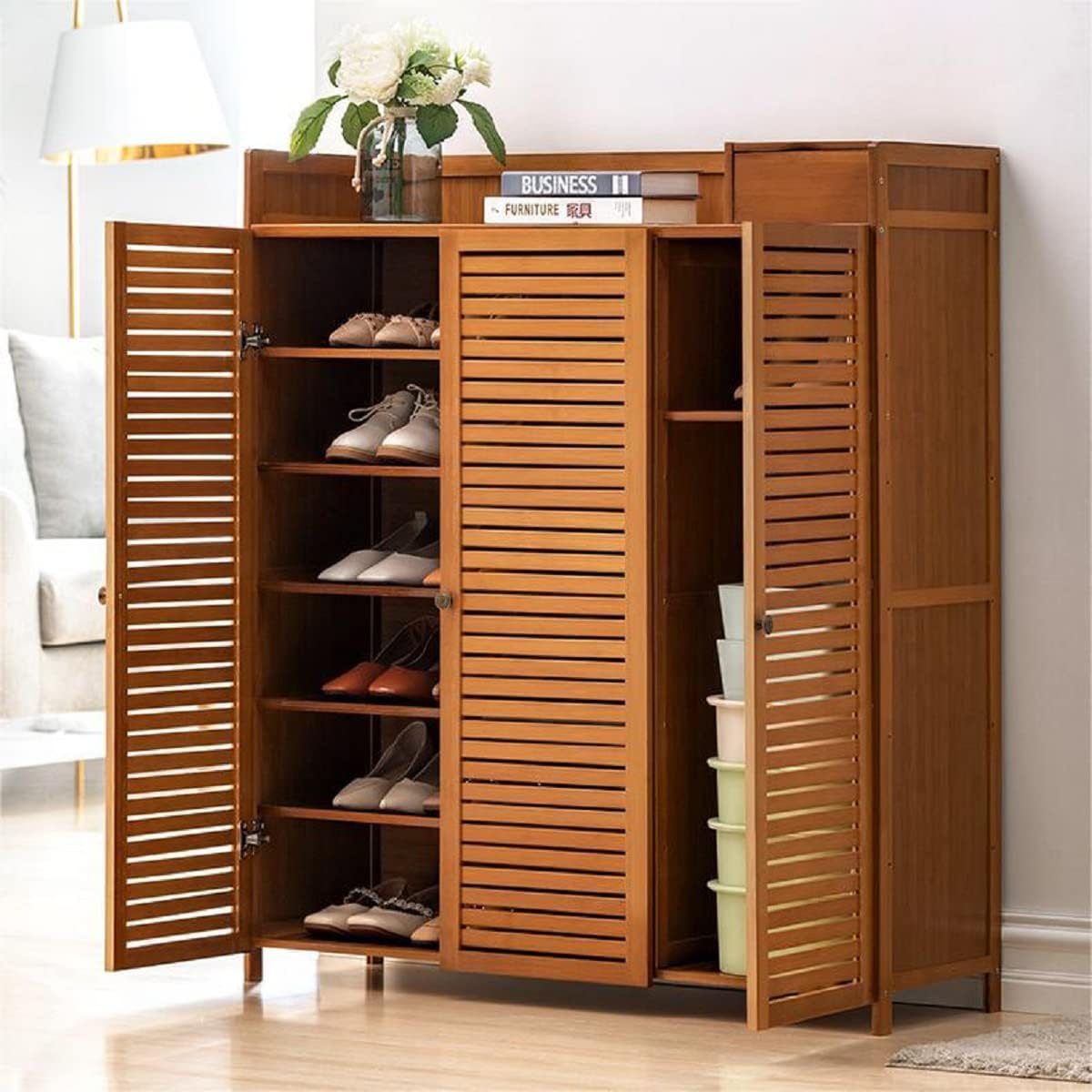 7 Tier Bamboo Shoe Cabinet with Doors Z219