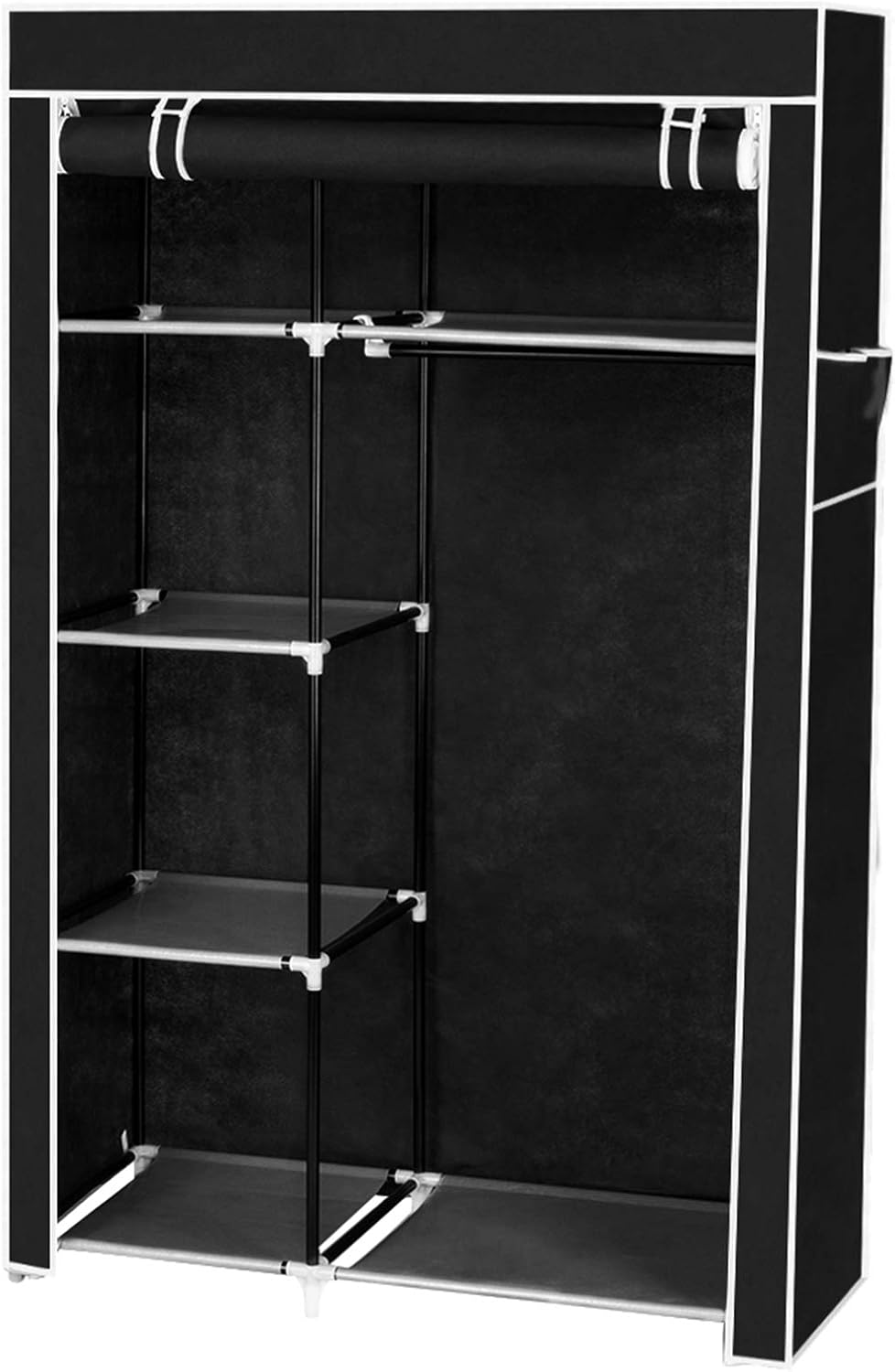Black Non-Woven Fabric Portable Closet Wardrobe with Shelves and Cover N455394