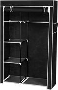 Black Non-Woven Fabric Portable Closet Wardrobe with Shelves and Cover N455394